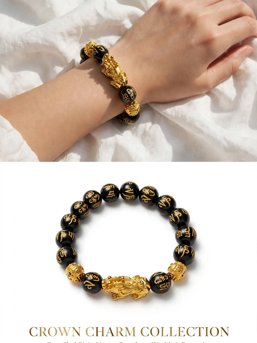 Gold & Black Pixiu Beaded Bracelet - Women Jewelry